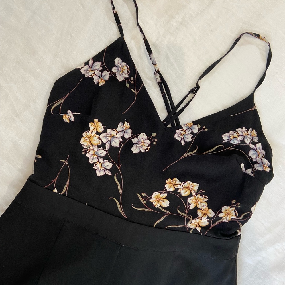 Gentle Fawn, wide leg, black & floral, jumpsuit.